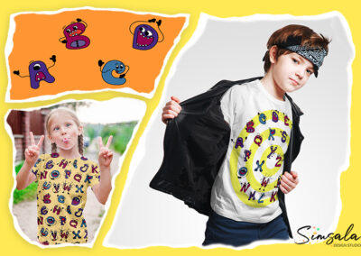 zauberhaftes Spielzeugdesign und farbenfrohes Musterdesign T-Shirt ABC Simsala Design